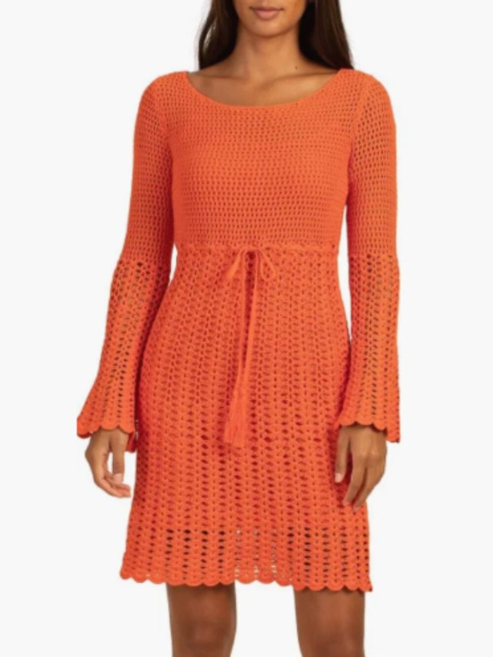 NWT Trina Turk Gloria Crochet Long Sleeve Sweater Dress Orange Size XL